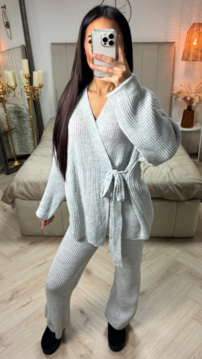 Knitwear Wrapped TIe Belt Cardigan Set