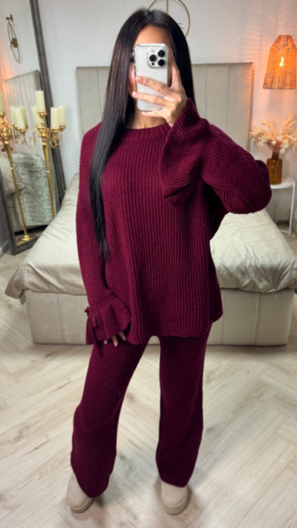 Knitwear Oversized Set Ruffle Sleeve Tie Detail