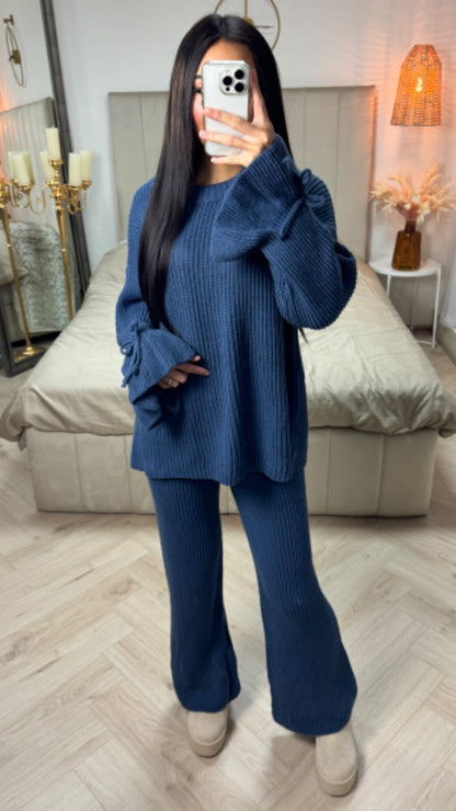 Knitwear Oversized Set Ruffle Sleeve Tie Detail