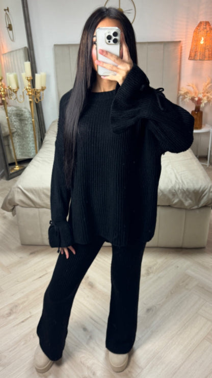 Knitwear Oversized Set Ruffle Sleeve Tie Detail