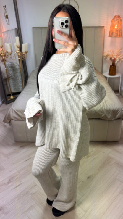 Knitwear Oversized Set Ruffle Sleeve Tie Detail