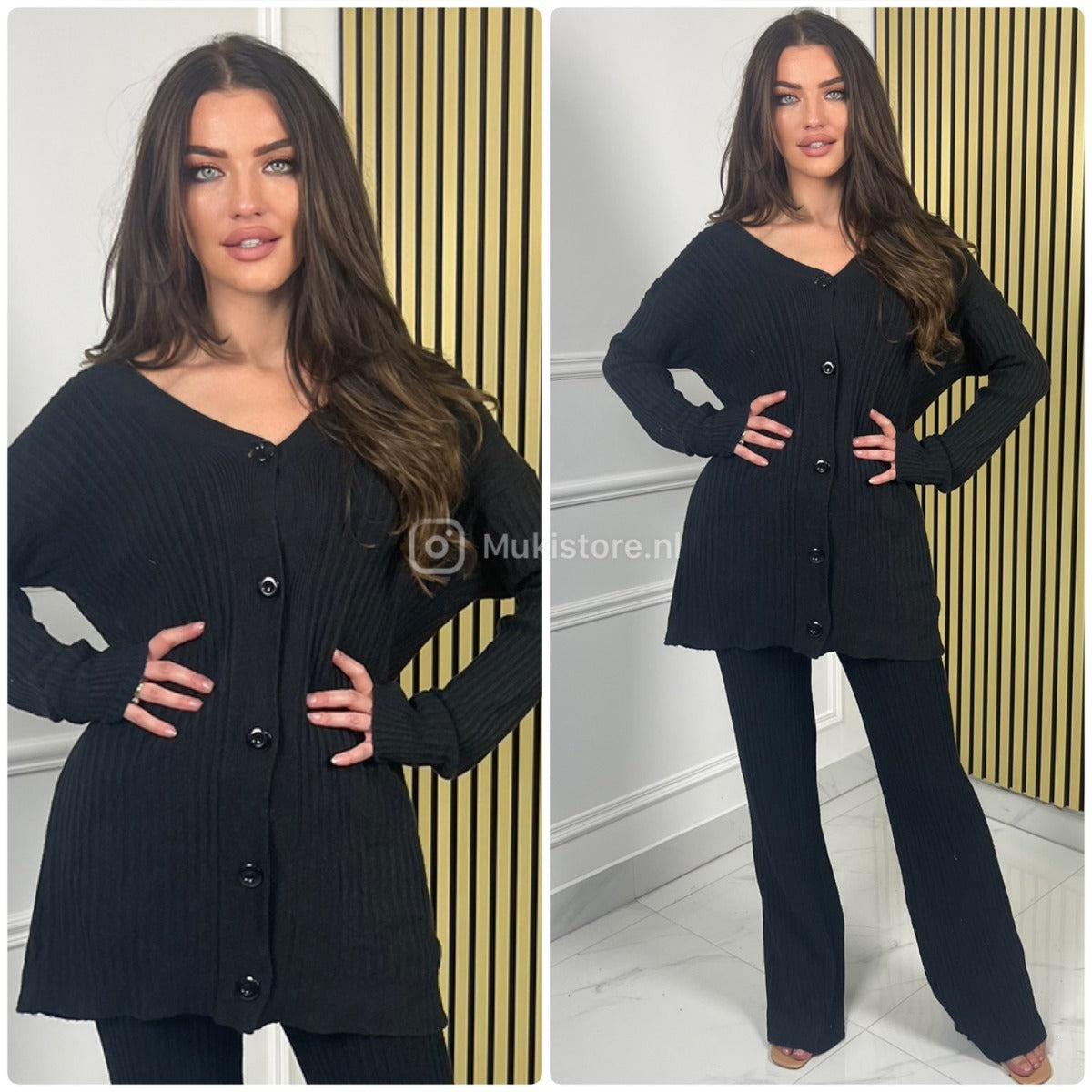 Thick Ribbed 5 Buttons Wide Leg PBT Set