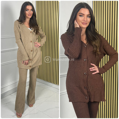 Thick Ribbed 5 Buttons Wide Leg PBT Set