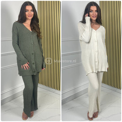 Thick Ribbed 5 Buttons Wide Leg PBT Set