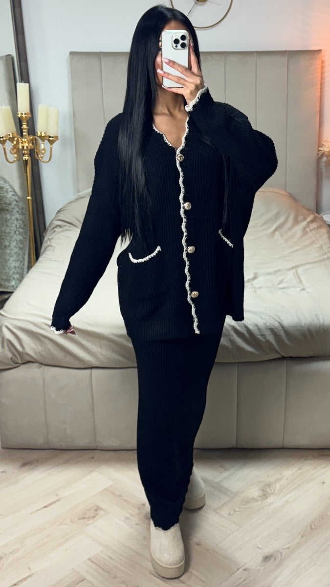 Knitwear Cardigan Golden Buttons + Skirt Set