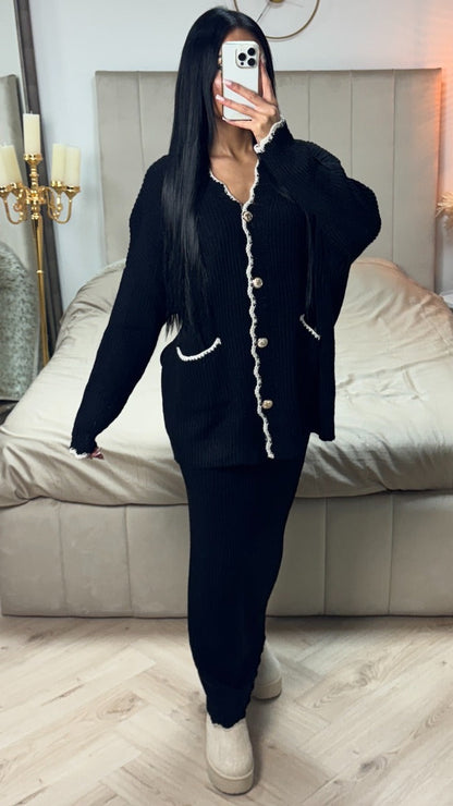 Knitwear Cardigan Golden Buttons + Skirt Set
