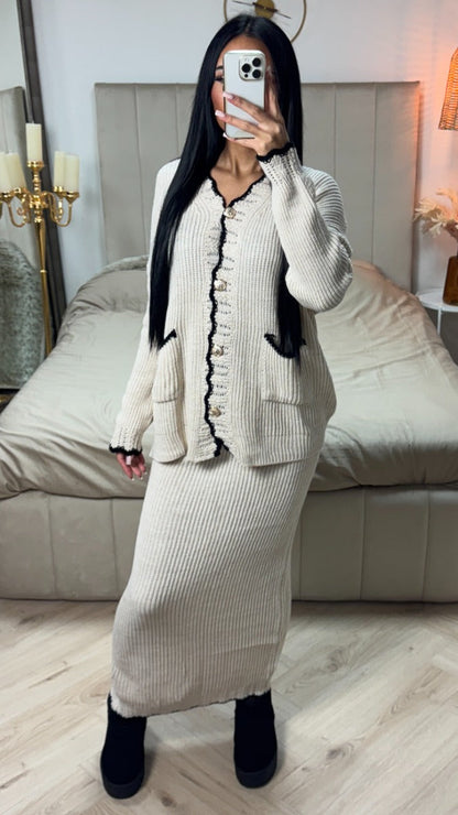 Knitwear Cardigan Golden Buttons + Skirt Set