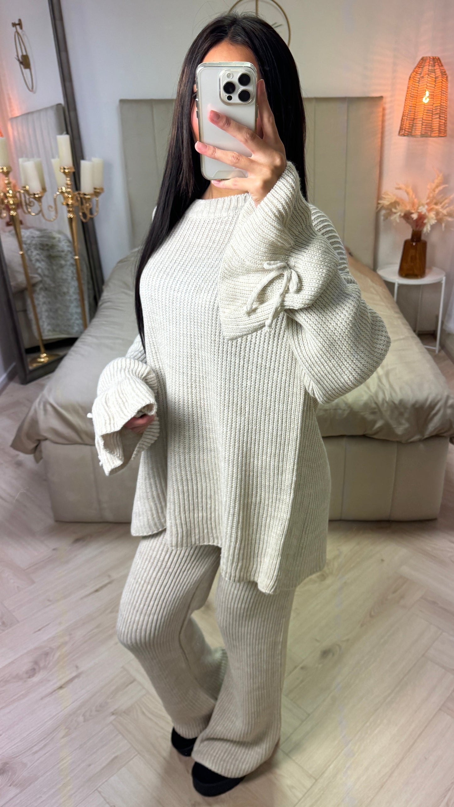 Knitwear Oversized Set Ruffle Sleeve Tie Detail