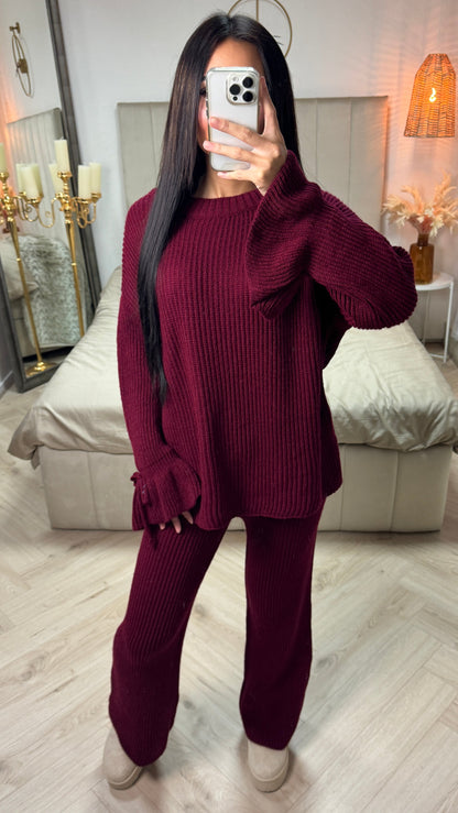 Knitwear Oversized Set Ruffle Sleeve Tie Detail