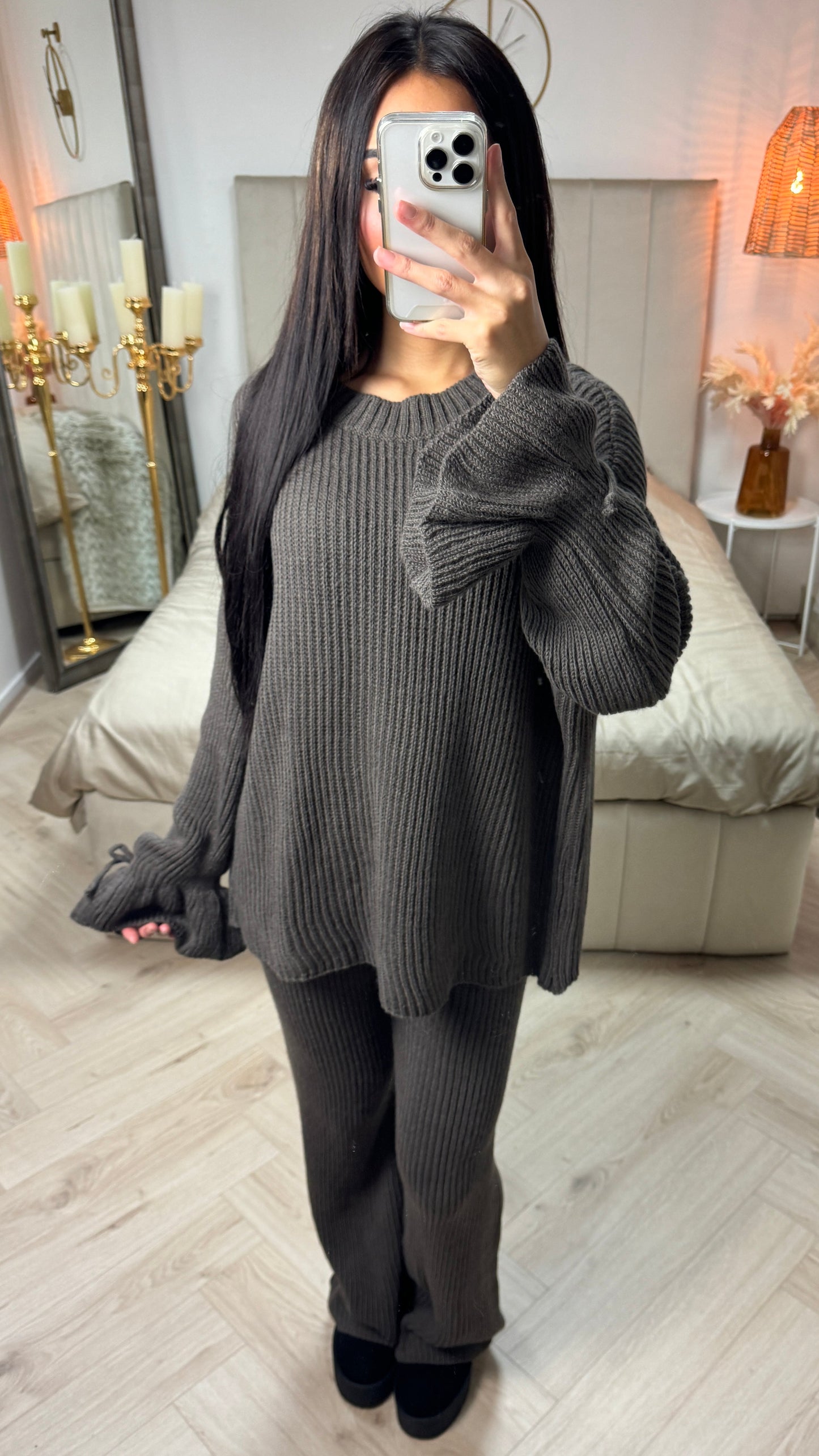 Knitwear Oversized Set Ruffle Sleeve Tie Detail