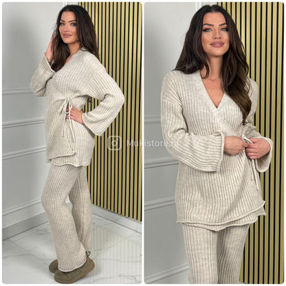 Knitwear Wrap Cardigan Wide Leg Set 15415