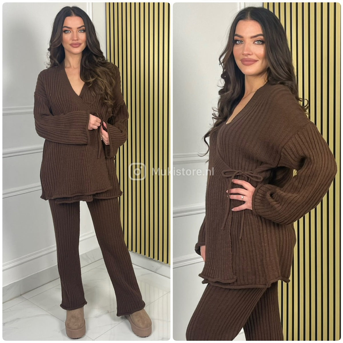 Knitwear Wrap Cardigan Wide Leg Set 15415