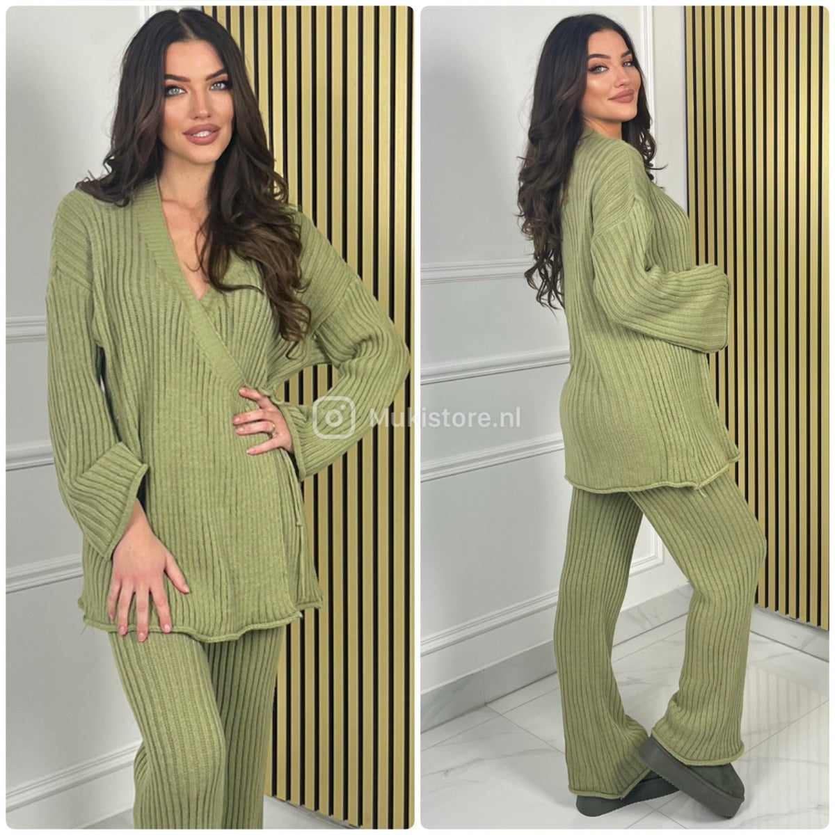 Knitwear Wrap Cardigan Wide Leg Set 15415