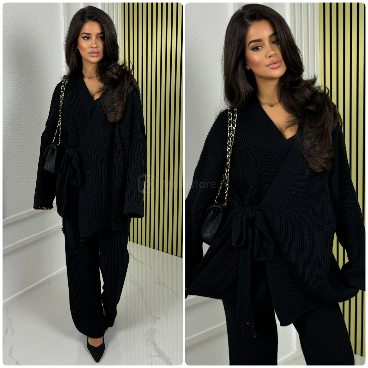 Knitwear Wrapped TIe Belt Cardigan Set