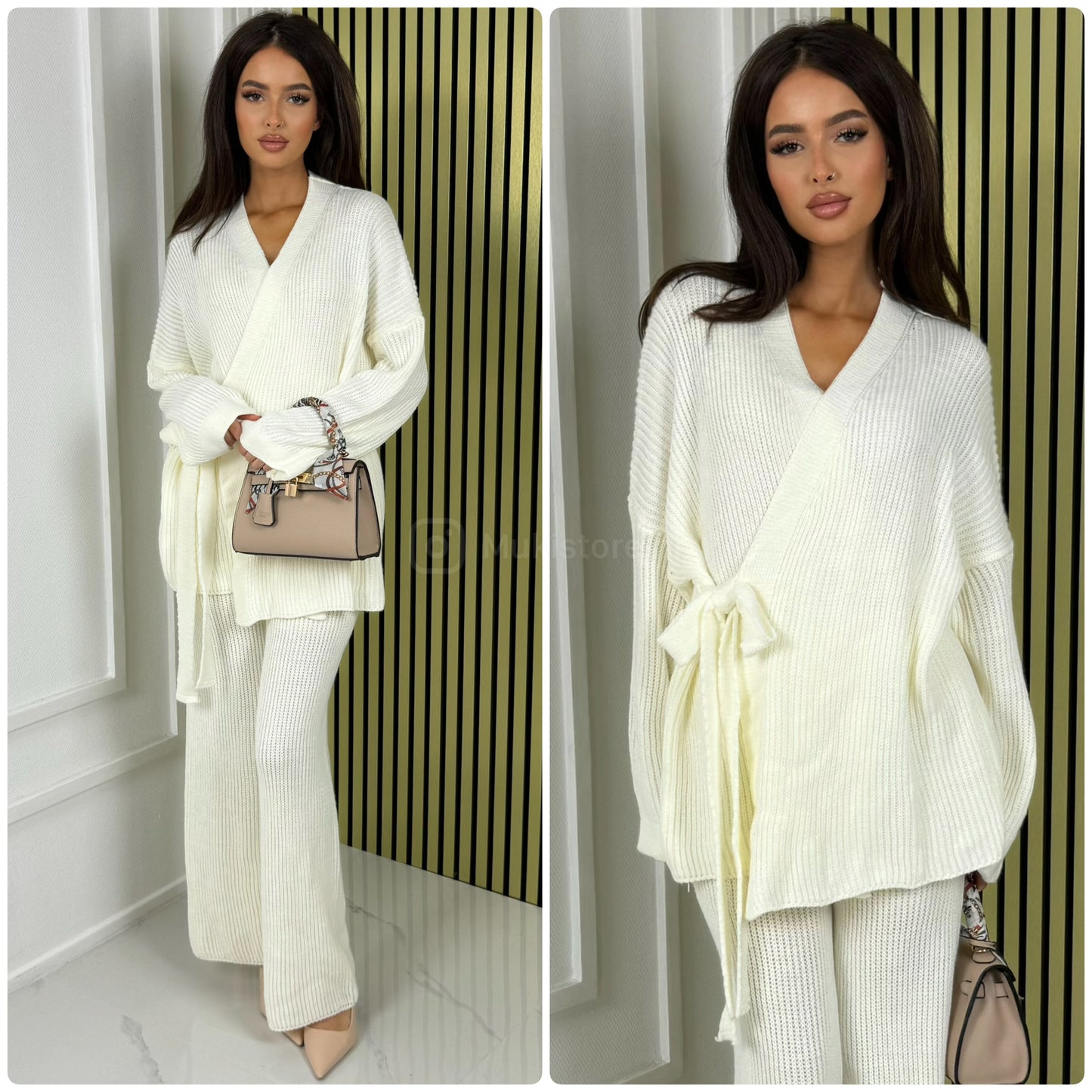 Knitwear Wrapped TIe Belt Cardigan Set