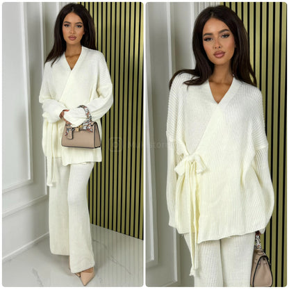 Knitwear Wrapped TIe Belt Cardigan Set