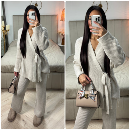 Knitwear Wrapped TIe Belt Cardigan Set