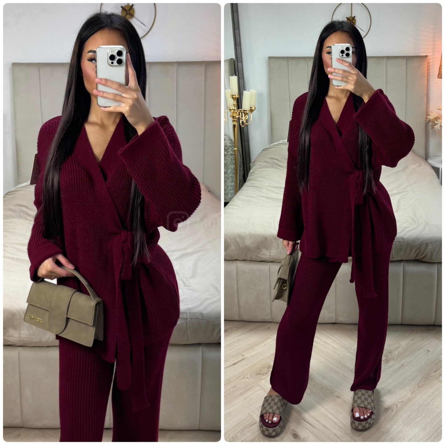 Knitwear Wrapped TIe Belt Cardigan Set