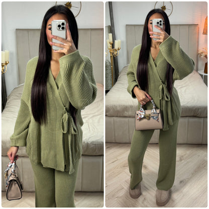 Knitwear Wrapped TIe Belt Cardigan Set