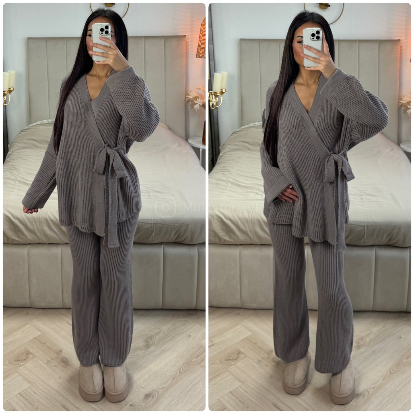 Knitwear Wrapped TIe Belt Cardigan Set