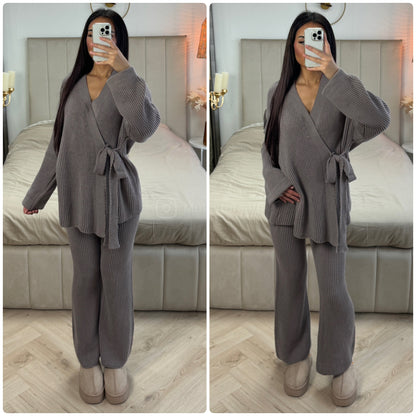 Knitwear Wrapped TIe Belt Cardigan Set