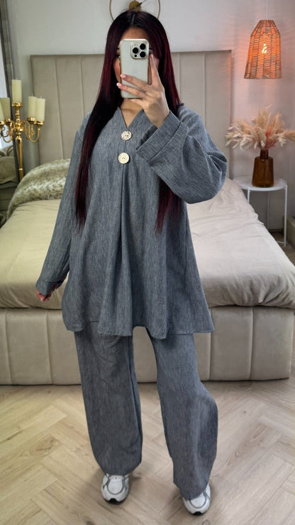 Oversized  Set Double Golden Button Detail