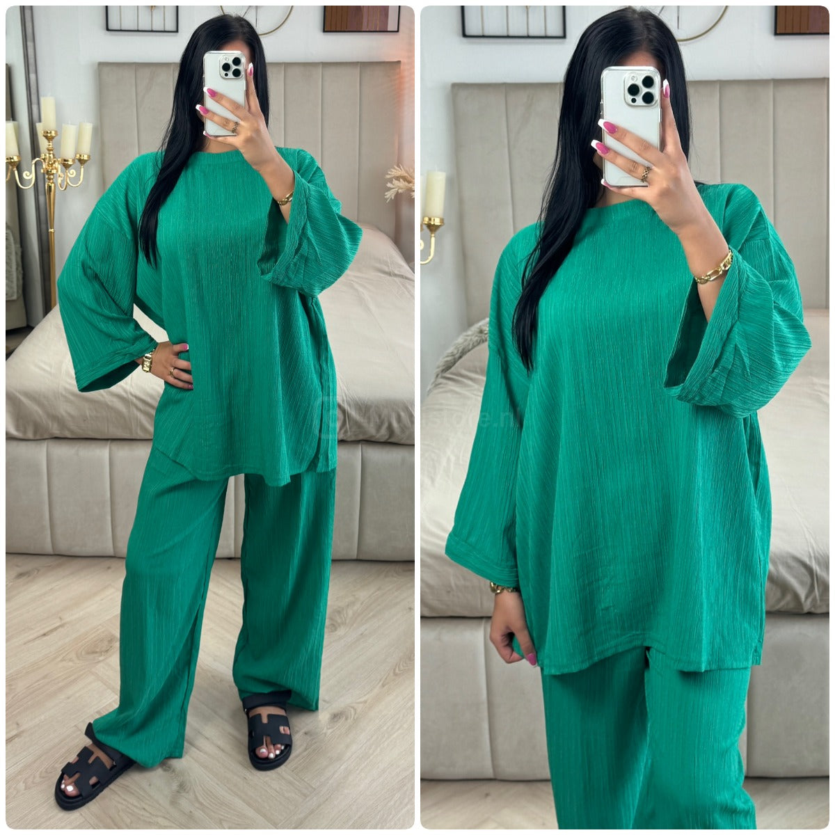 Long Sleeves Stripe Material Basic Wide Leg Set