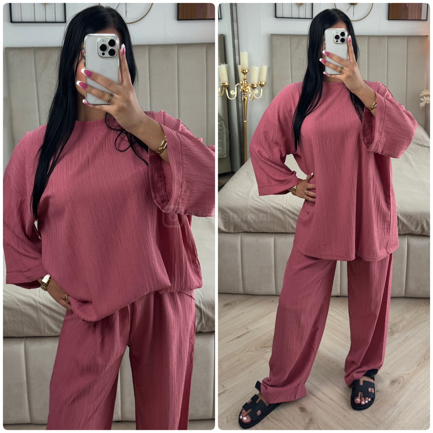 Long Sleeves Stripe Material Basic Wide Leg Set