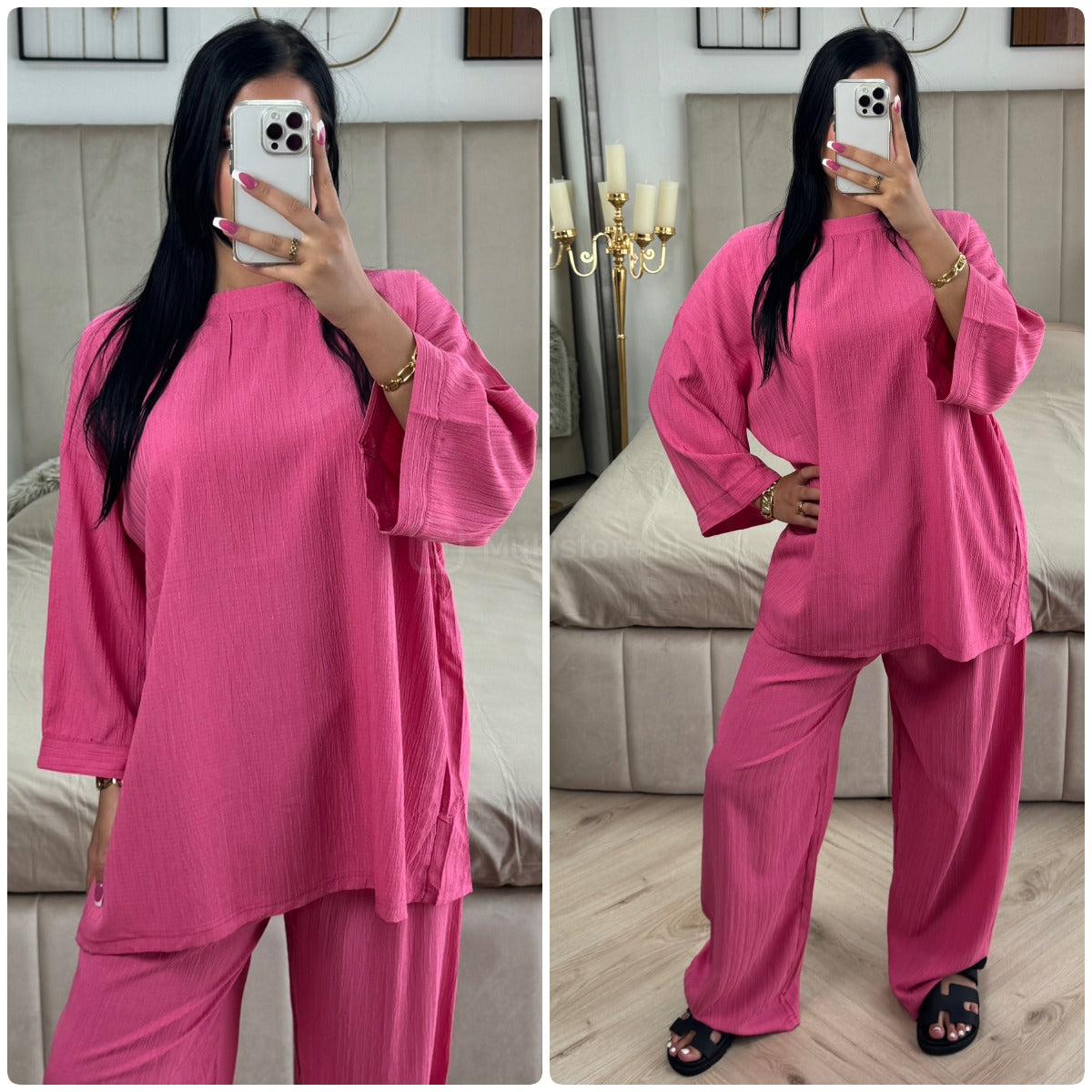 Long Sleeves Stripe Material Basic Wide Leg Set