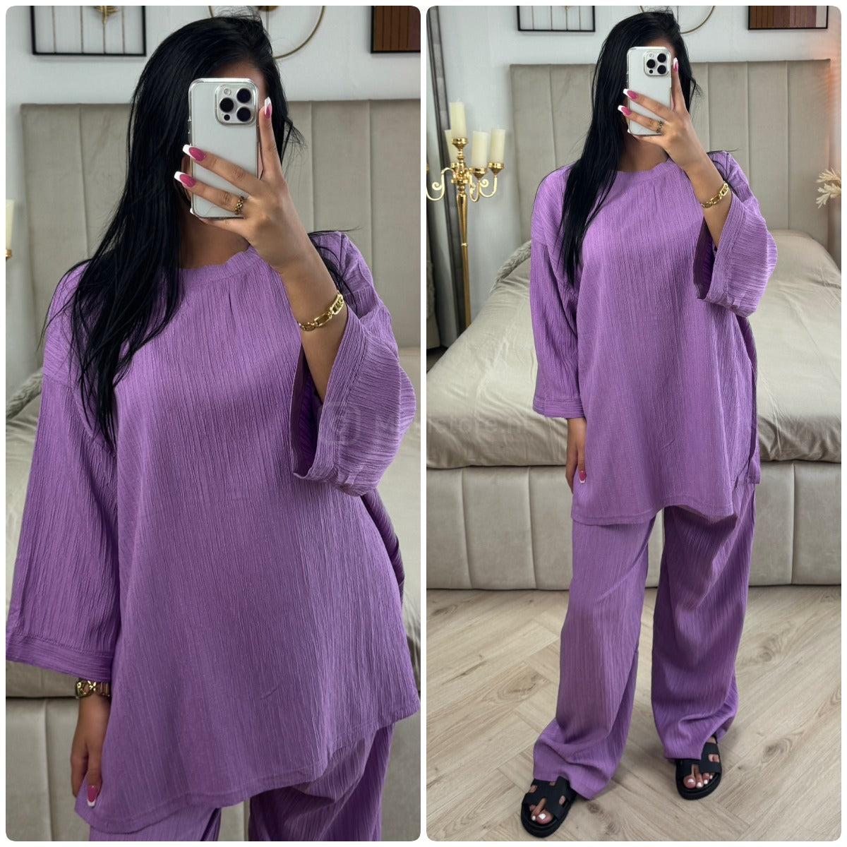 Long Sleeves Stripe Material Basic Wide Leg Set