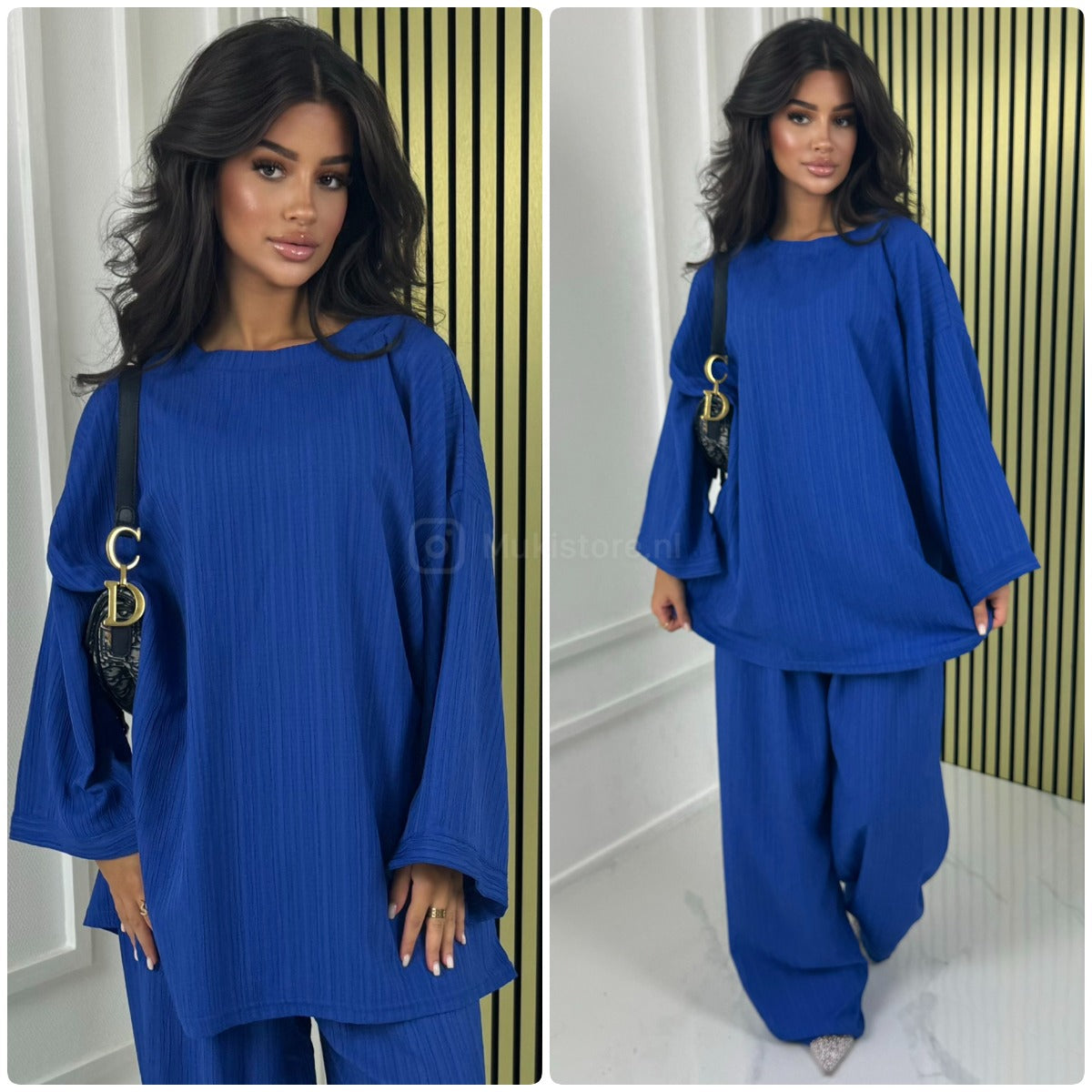 Long Sleeves Stripe Material Basic Wide Leg Set