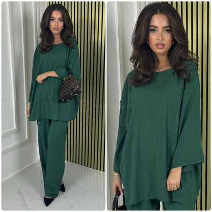 Long Sleeves Stripe Material Basic Wide Leg Set