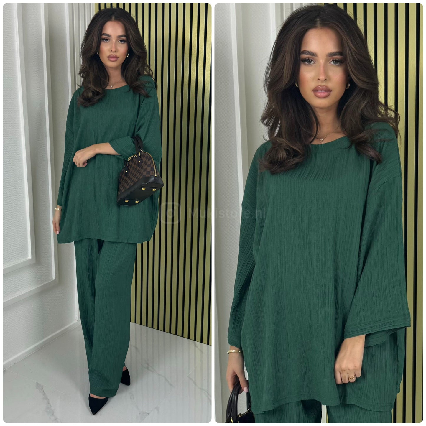 Long Sleeves Stripe Material Basic Wide Leg Set