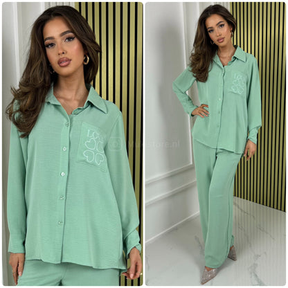 Love Detail Blouse Wide Leg Set