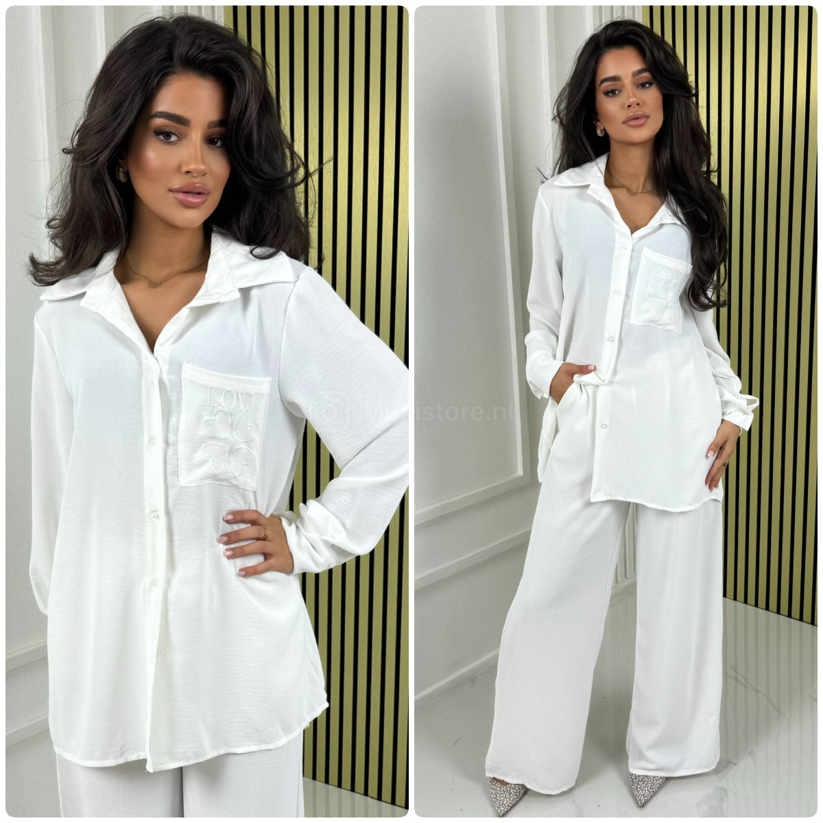 Love Detail Blouse Wide Leg Set