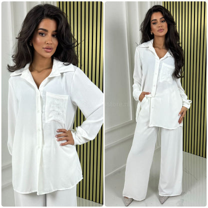 Love Detail Blouse Wide Leg Set