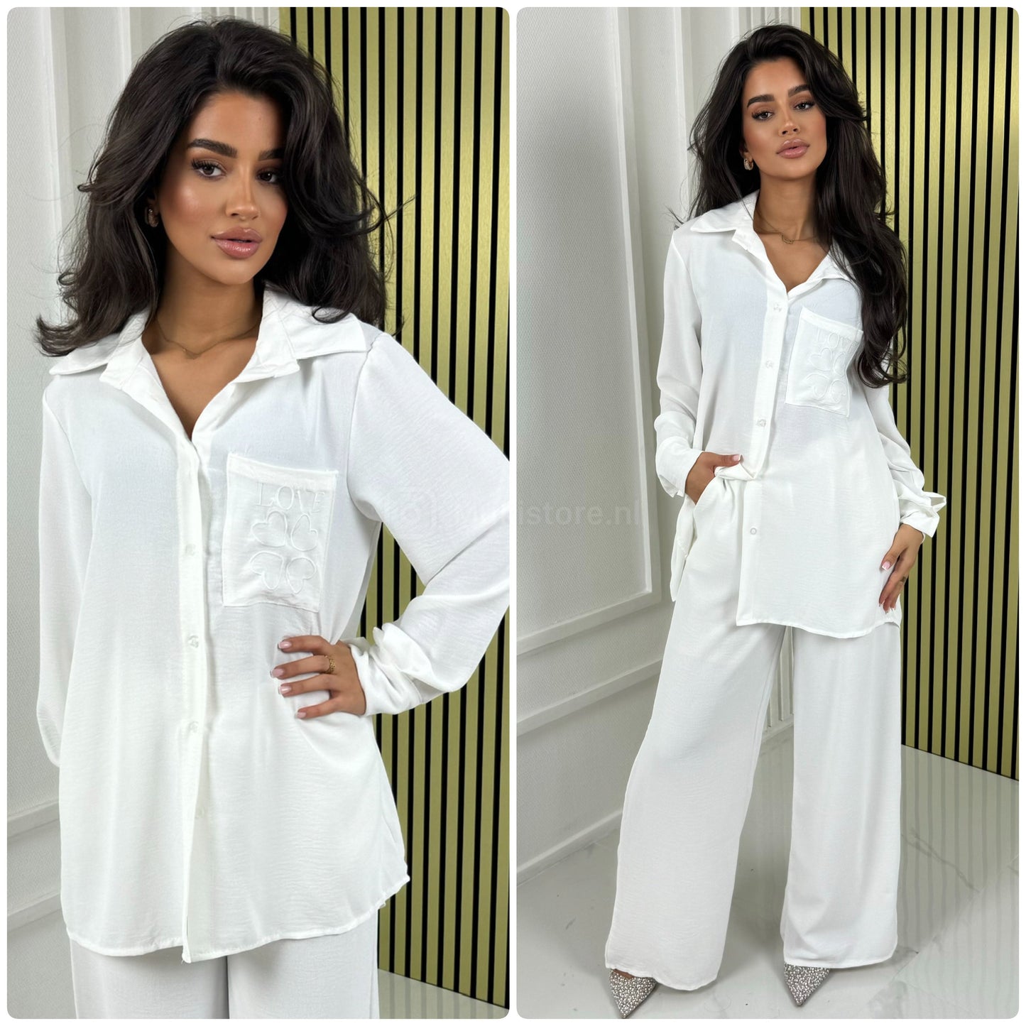 Love Detail Blouse Wide Leg Set