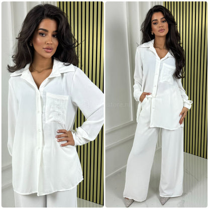 Love Detail Blouse Wide Leg Set