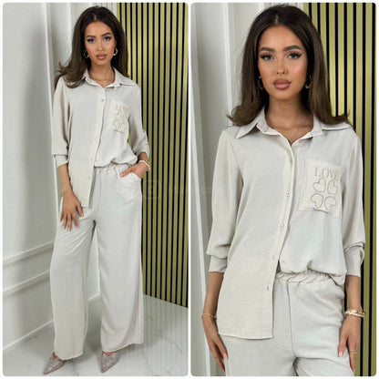 Love Detail Blouse Wide Leg Set