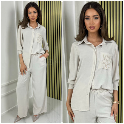 Love Detail Blouse Wide Leg Set