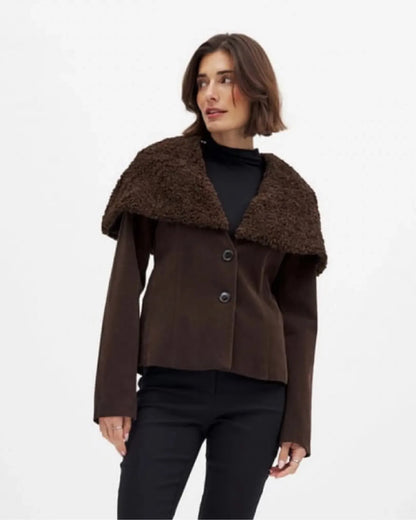 Faux Fur Collar Brown Jacket