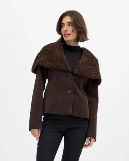 Faux Fur Collar Brown Jacket