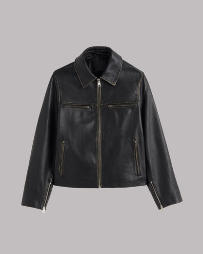 The Black Faded Straight Leather Jacket