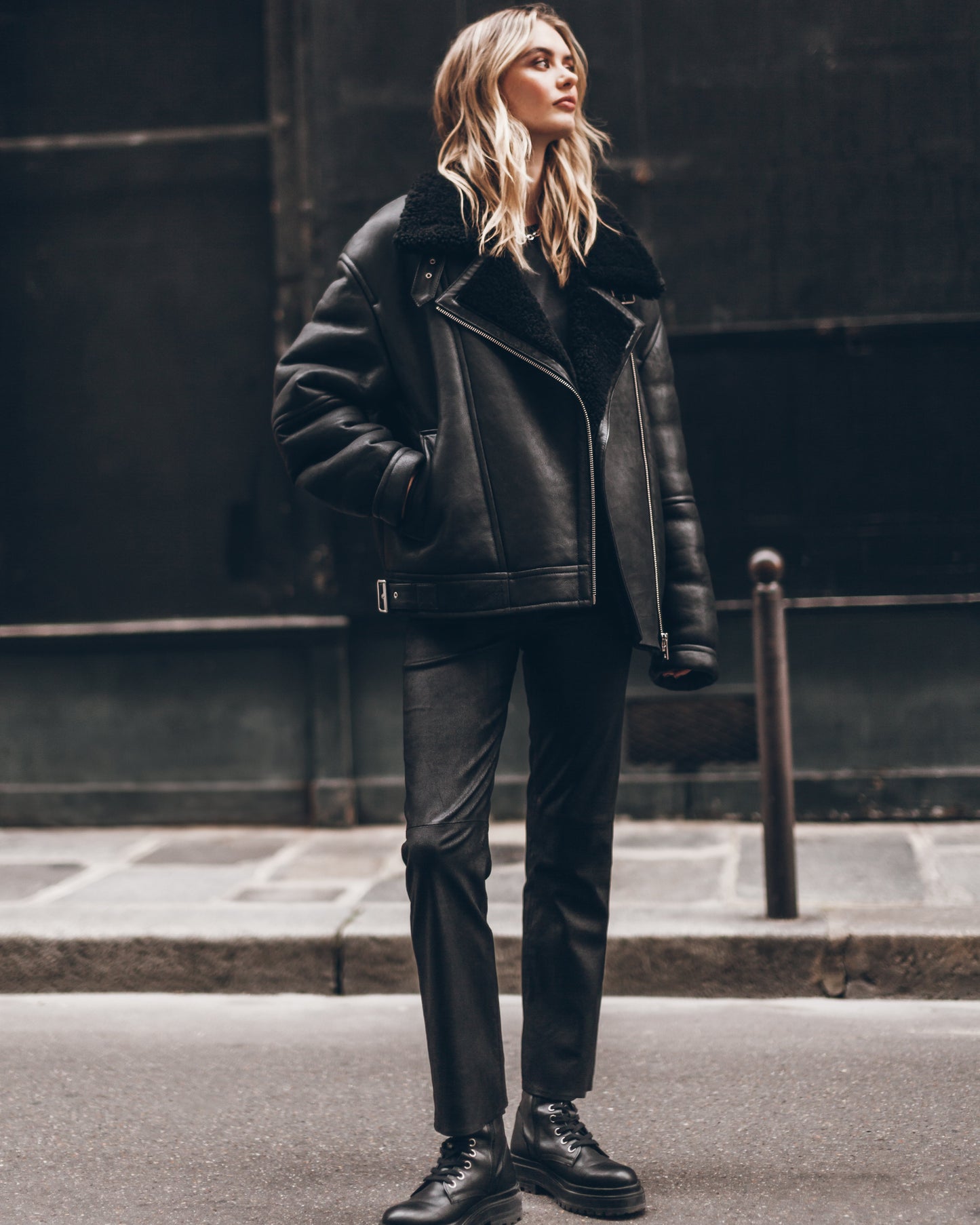 The Black Leather Shearling Jacket