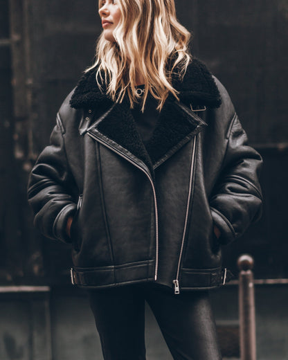 The Black Leather Shearling Jacket