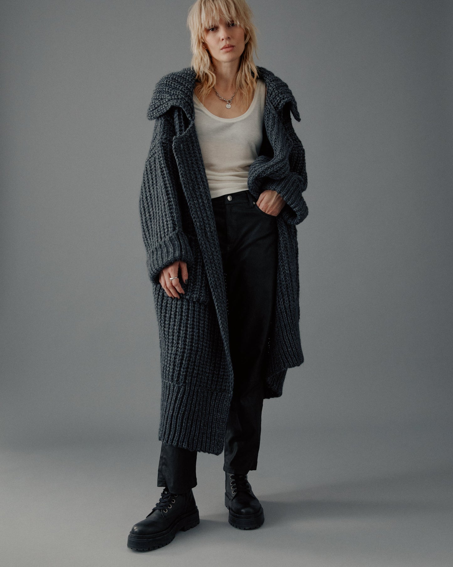The Dark Grey Long Knitted Cardigan