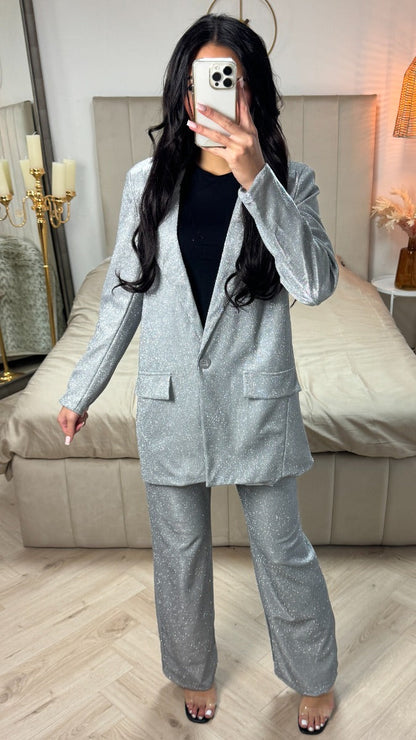 Oversized Shiny Blazer + Wide Legs Set