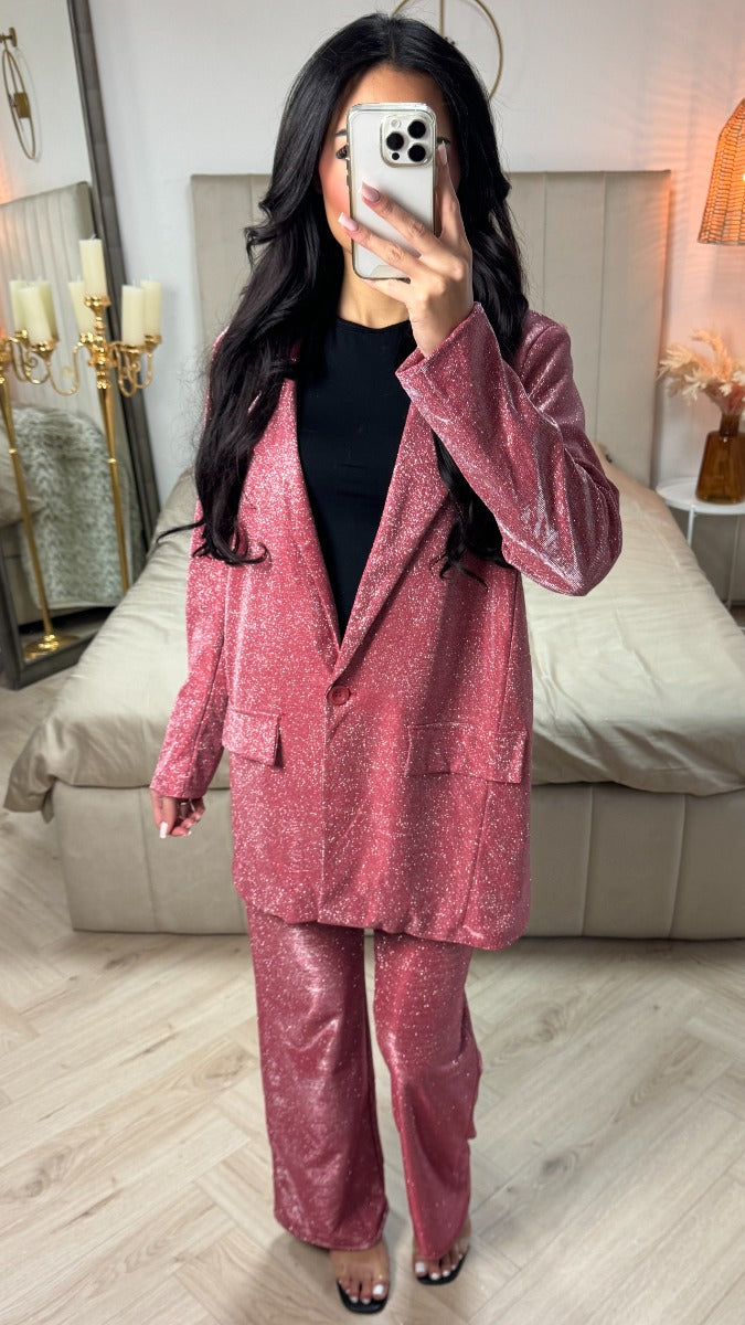 Oversized Shiny Blazer + Wide Legs Set