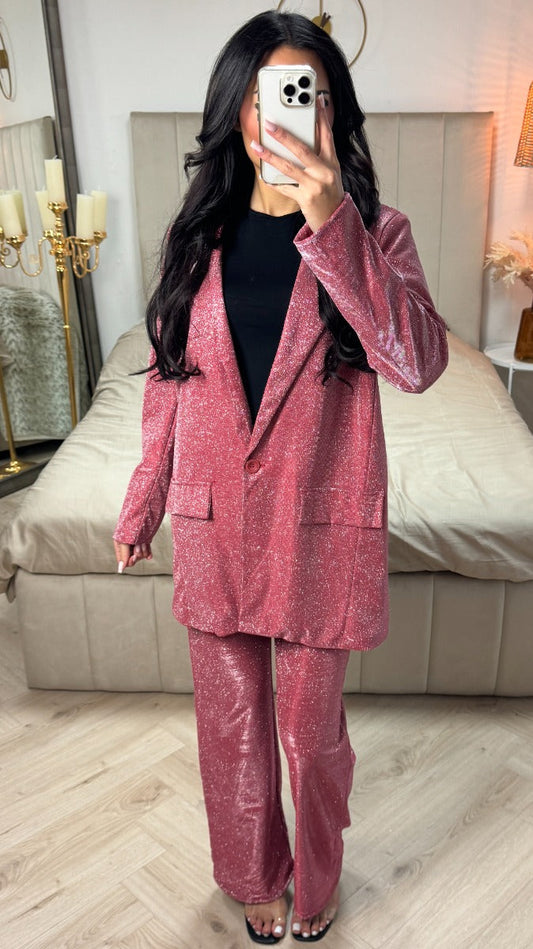 Oversized Shiny Blazer + Wide Legs Set
