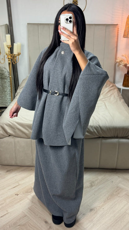Oversized Belt Poncho + Skirt Set